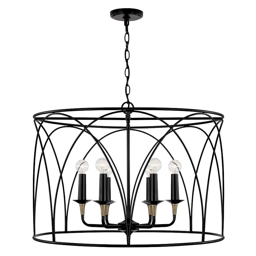 Capital Lighting Amara 6 Light Pendant, Matte Black/Brass
