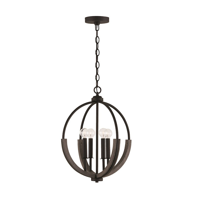 Capital Lighting Clive 4 Light Pendant, Grey/Black
