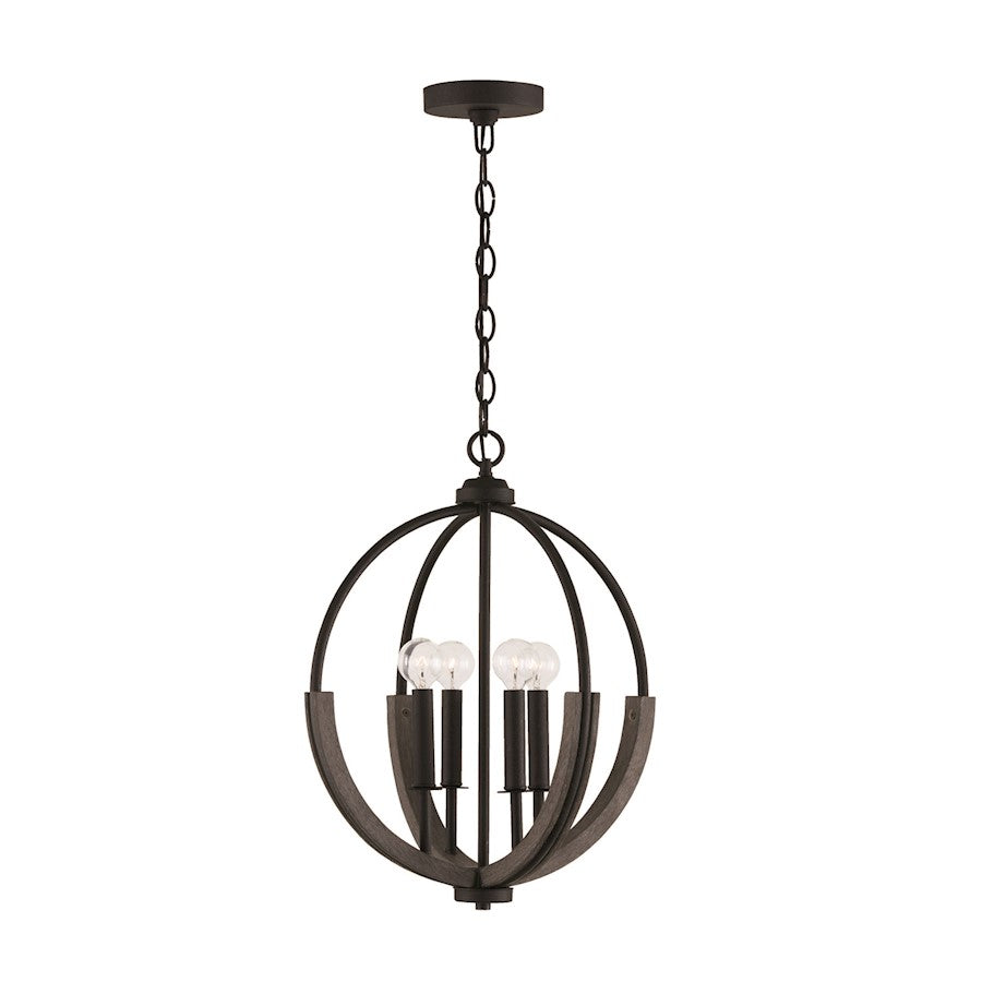 Capital Lighting Clive 4 Light Pendant, Grey/Black