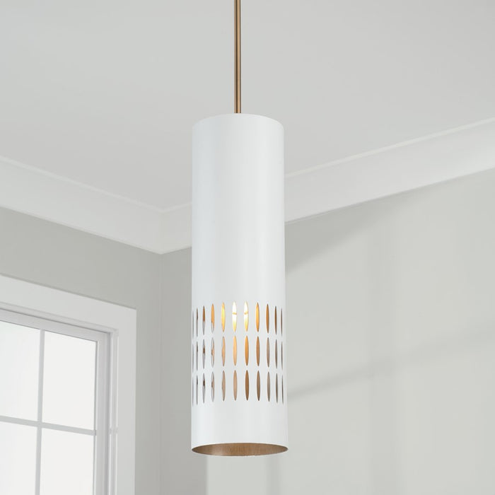 Capital Lighting Dash 1 Light Pendant, Aged Brass/White