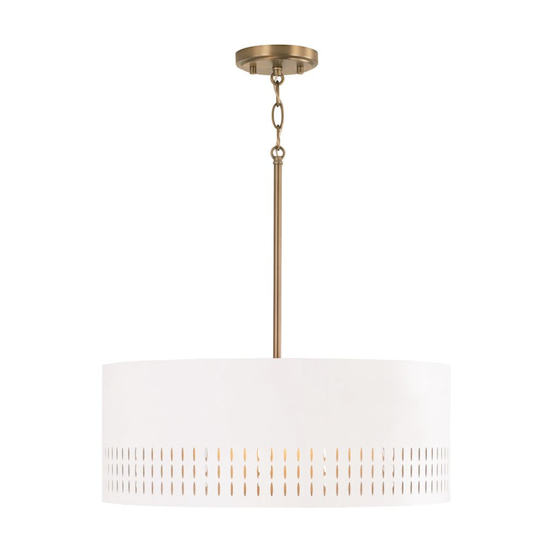 Capital Lighting Dash 3 Light Pendant, Aged Brass/White