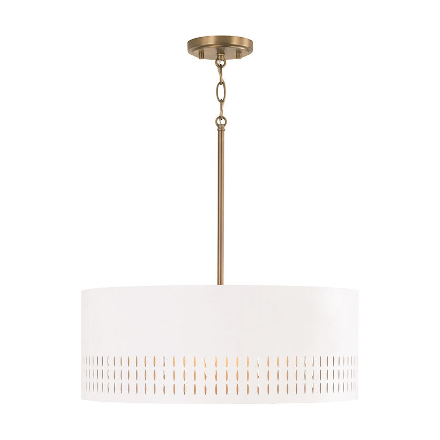 Capital Lighting Dash 3 Light Pendant, Aged Brass/White