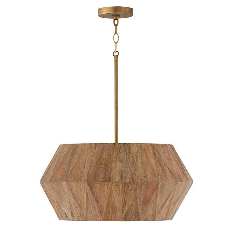 Capital Lighting Nadeau 4 Light Pendant, Light Wood/Patinaed Brass