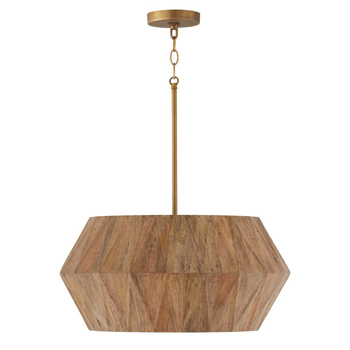 Capital Lighting Nadeau 4 Light Pendant, Light Wood/Patinaed Brass