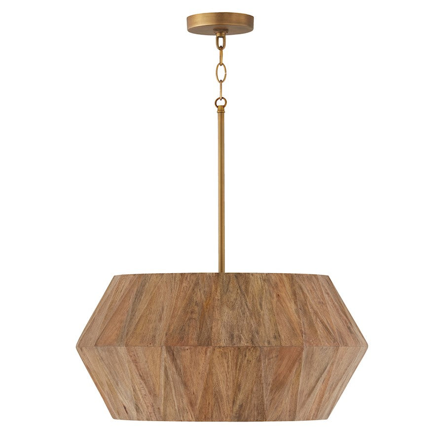 Capital Lighting Nadeau 4 Light Pendant, Light Wood/Patinaed Brass