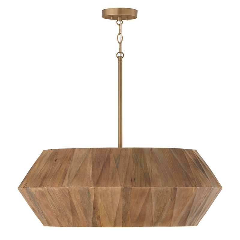 Capital Lighting Nadeau 6 Light Pendant, Light Wood/Patinaed Brass