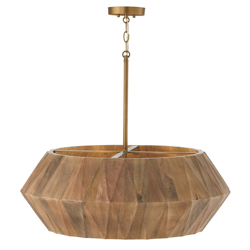 Capital Lighting Nadeau 6 Light Pendant, Light Wood/Patinaed Brass