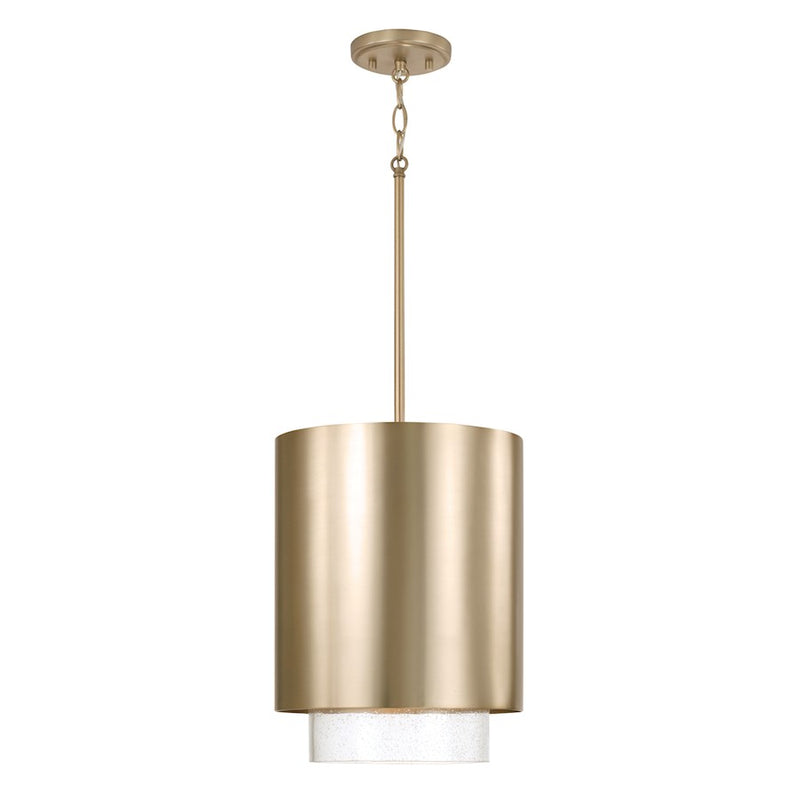 Capital Lighting Weller 1Lt Pendant, Matte Brass/Clear Seeded