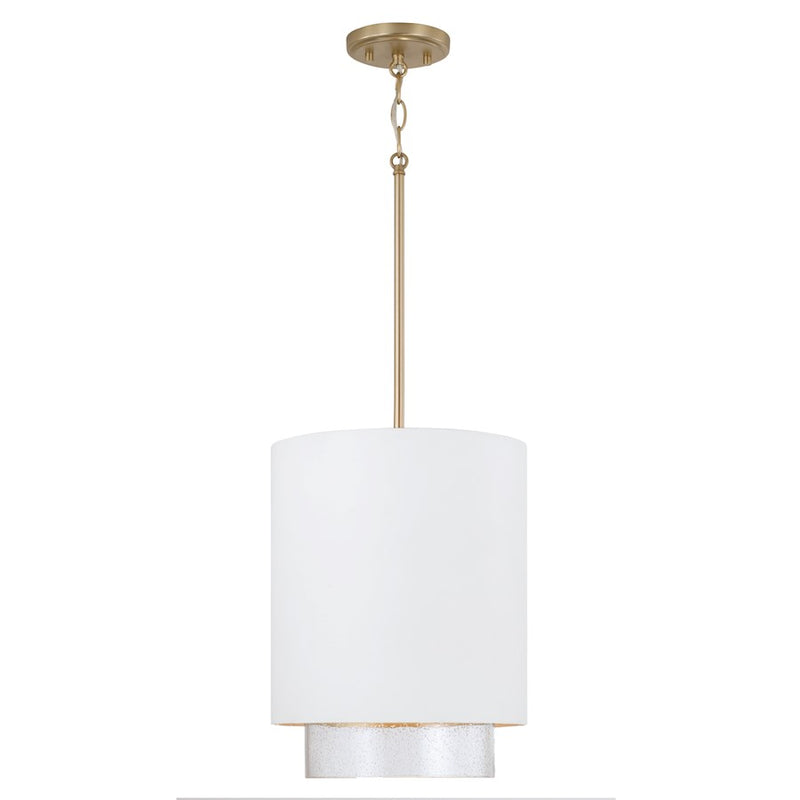 Capital Lighting Weller 1Lt Pendant, Matte Brass/White/Clear Seeded