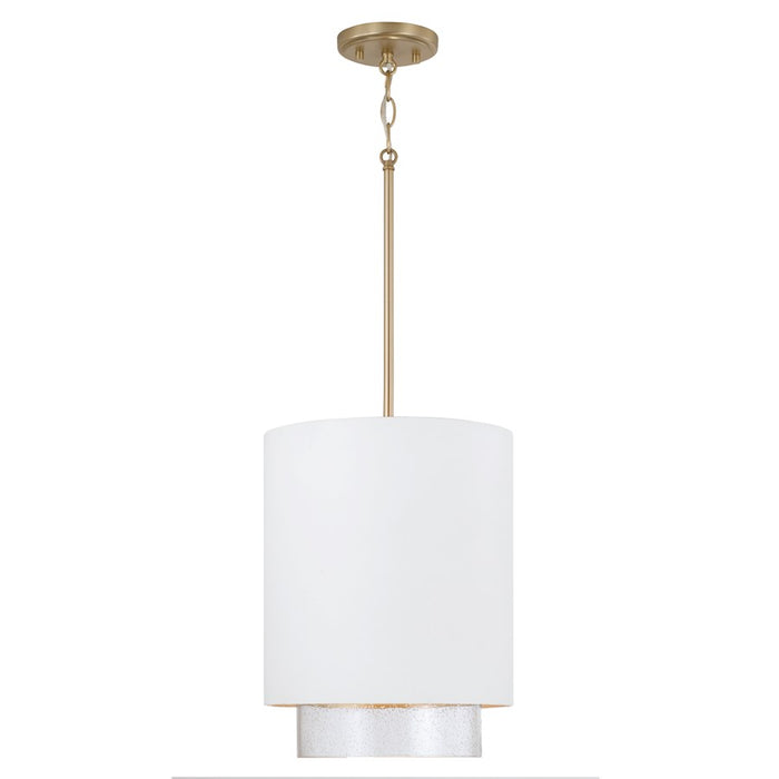 Capital Lighting Weller 1Lt Pendant, Matte Brass/White/Clear Seeded - 353011RE