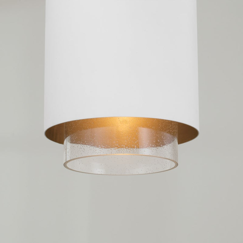 Capital Lighting Weller 1Lt Pendant, Matte Brass/White/Clear Seeded