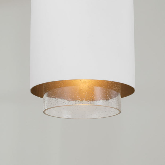 Capital Lighting Weller 1Lt Pendant, Matte Brass/White/Clear Seeded