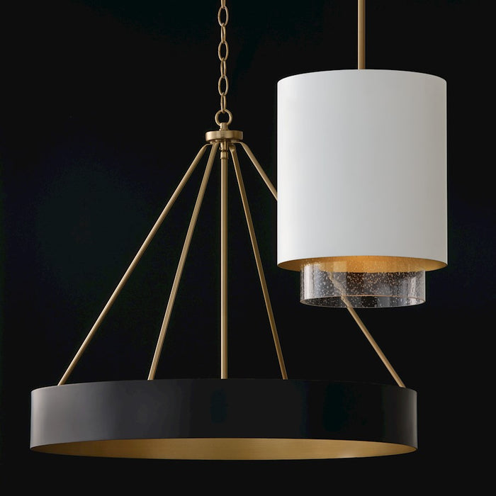 Capital Lighting Weller 1Lt Pendant, Matte Brass/White/Clear Seeded