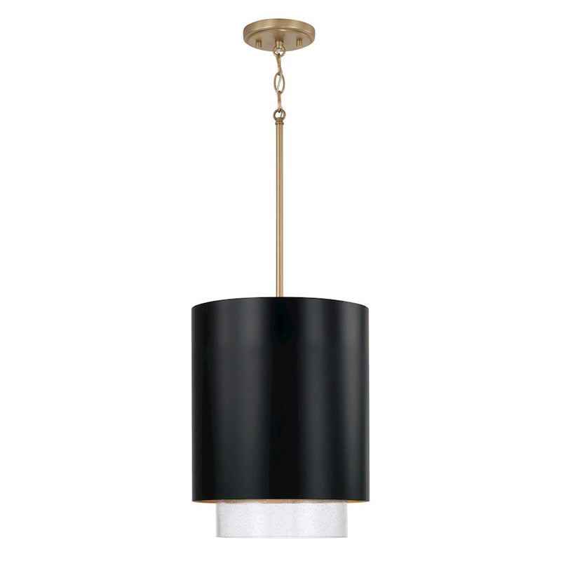 Capital Lighting Weller 1Lt Pendant, Matte Brass/Black/Clear Seeded