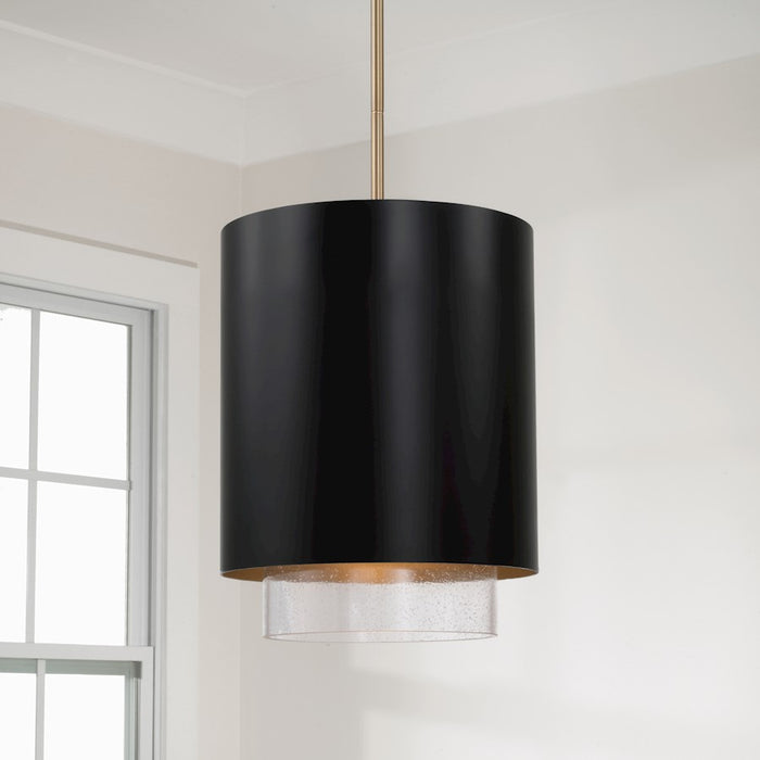 Capital Lighting Weller 1Lt Pendant, Matte Brass/Black/Clear Seeded