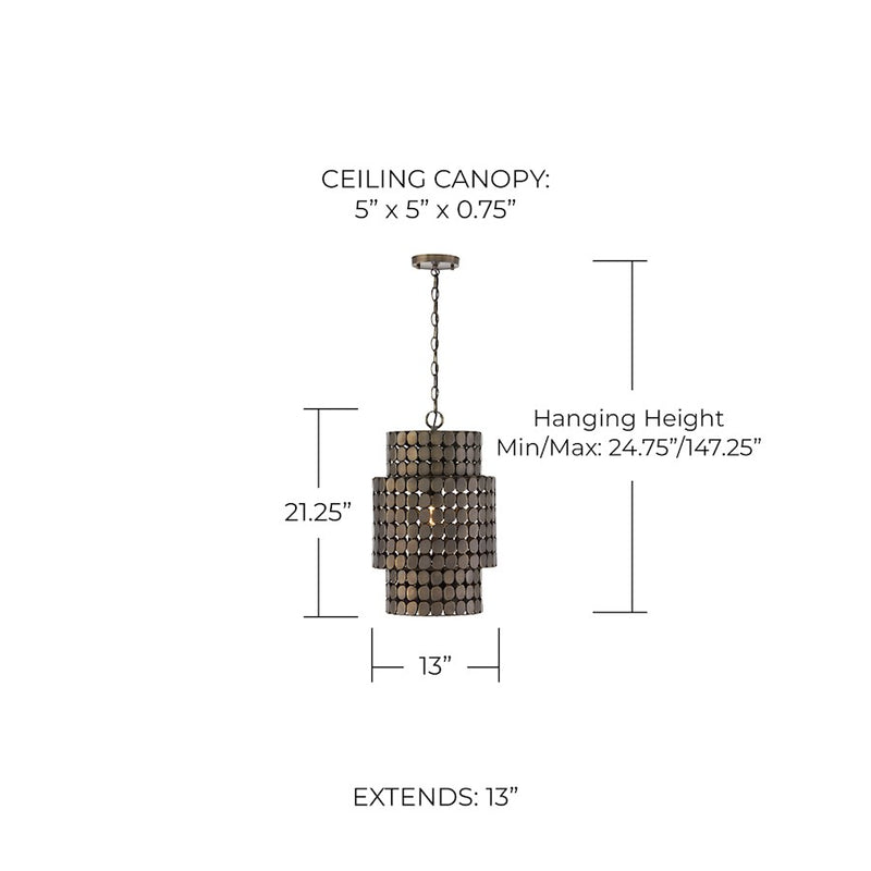 Capital Lighting Eliana 1 Light Pendant, Dark Brass