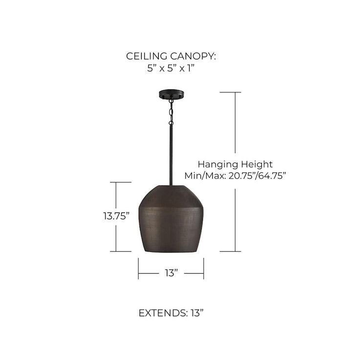 Capital Lighting Della 1 Light 13" Pendant, Terracotta Umber
