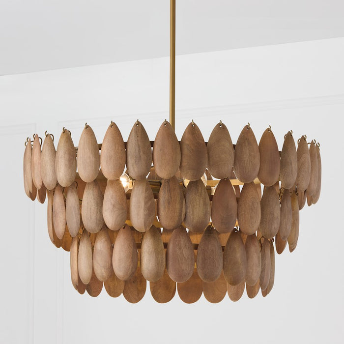 Capital Lighting Ravi 4 Light 25" Pendant, Light Wood/Patinaed Brass