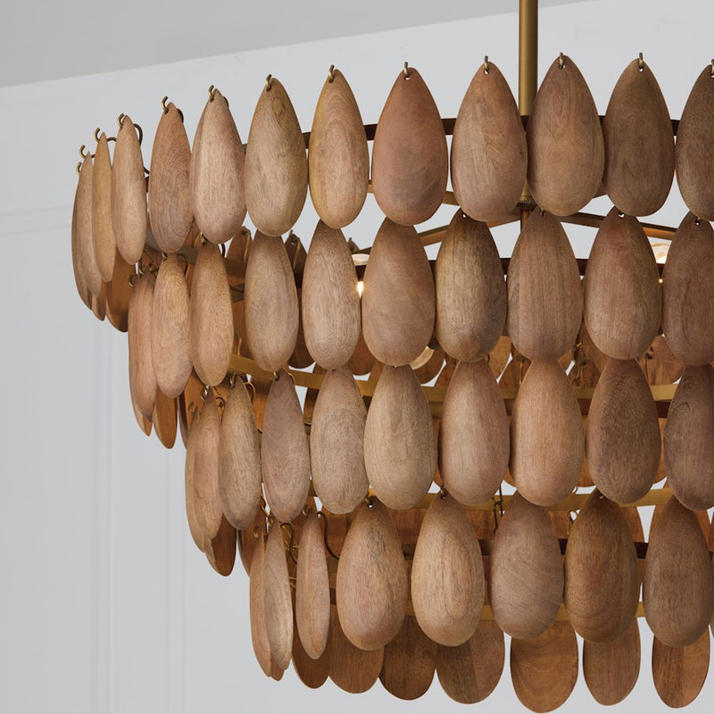 Capital Lighting Ravi 4 Light 29" Pendant, Light Wood/Patinaed Brass