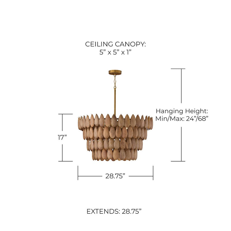 Capital Lighting Ravi 4 Light 29" Pendant, Light Wood/Patinaed Brass