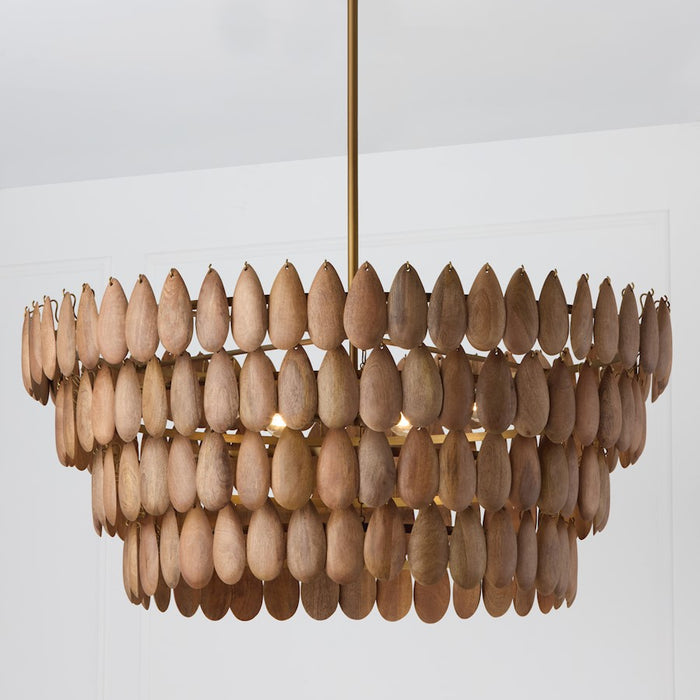 Capital Lighting Ravi 6 Light Pendant, Light Wood and Patinaed Brass