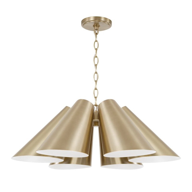 Capital Lighting Leo 6Lt Pendant, Brass/Brass Metal/White Interior