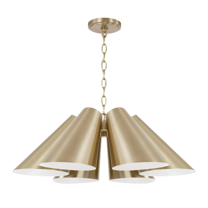 Capital Lighting Leo 6Lt Pendant, Brass/Brass Metal/White Interior - 354961MA