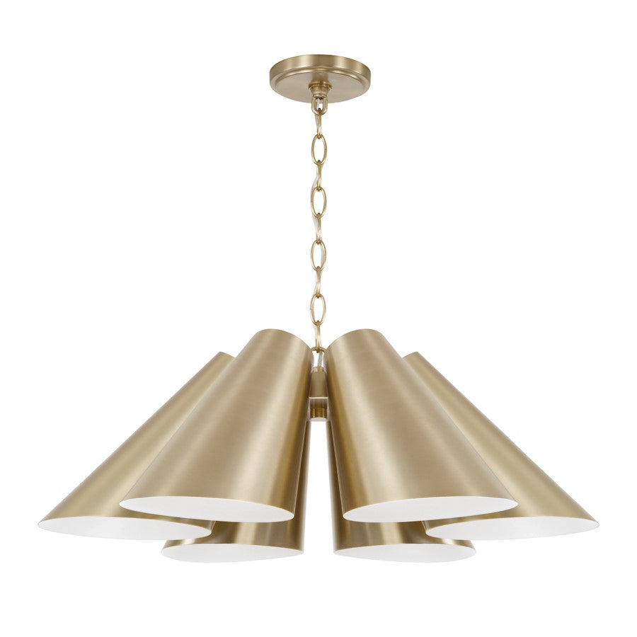 Capital Lighting Leo 6Lt Pendant, Brass/Brass Metal/White Interior - 354961MA