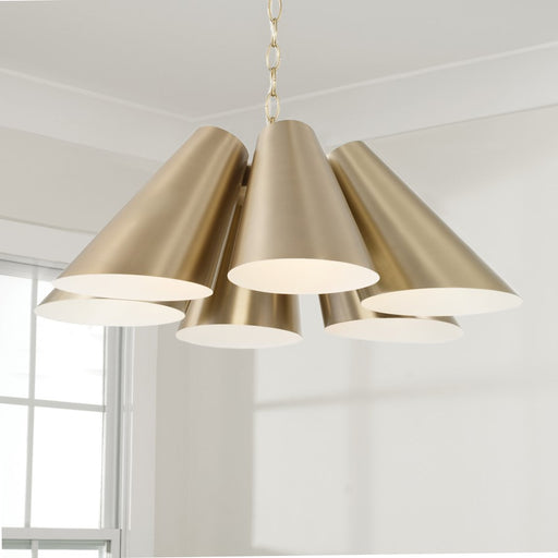 Capital Lighting Leo 6Lt Pendant, Brass/Brass Metal/White Interior