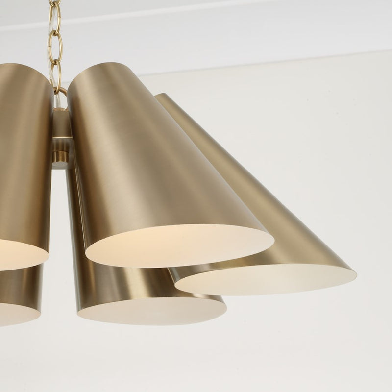 Capital Lighting Leo 6Lt Pendant, Brass/Brass Metal/White Interior