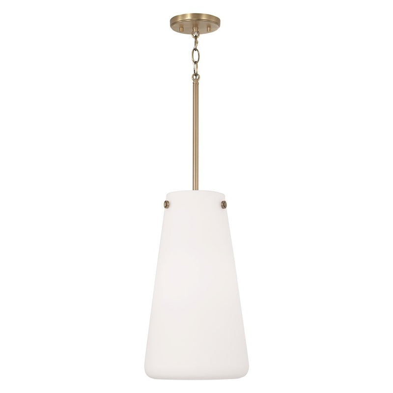 Capital Lighting Averitt 1 Light Pendant, Aged Brass/Soft White Glass