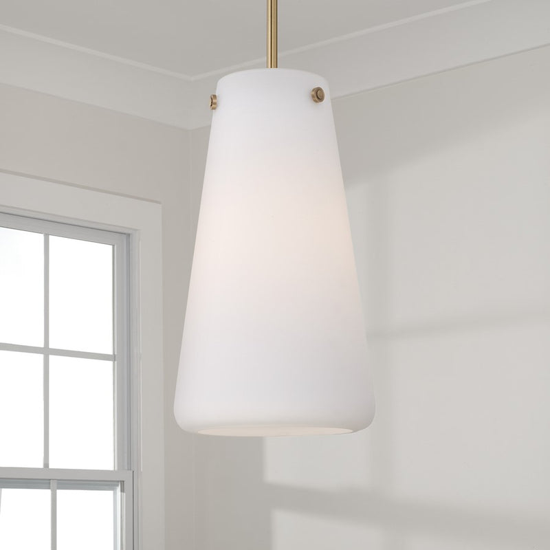 Capital Lighting Averitt 1 Light Pendant, Aged Brass/Soft White Glass