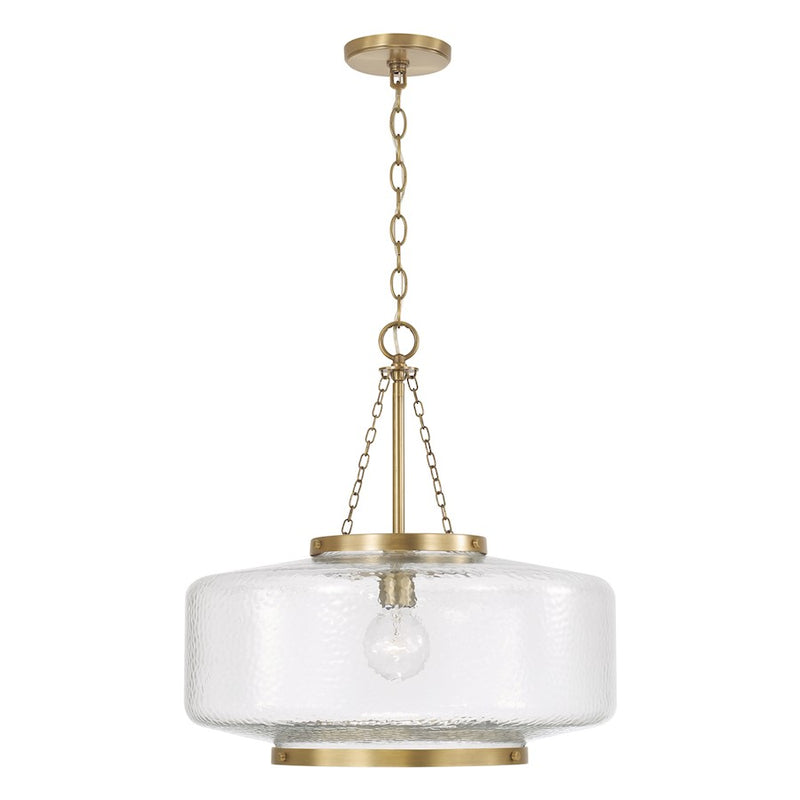 Capital Lighting Landon 1 Light 20" Pendant, Brass/Organic Hammered
