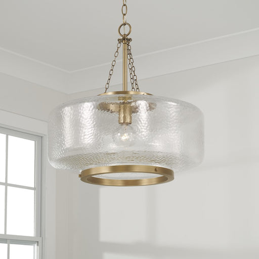 Capital Lighting Landon 1 Light 20" Pendant, Brass/Organic Hammered