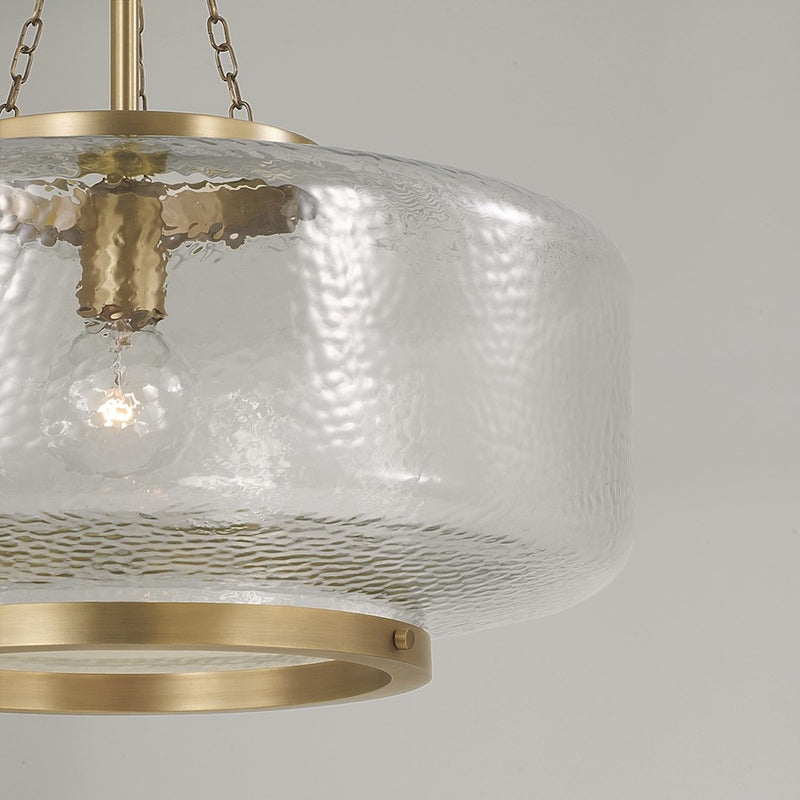 Capital Lighting Landon 1 Light 20" Pendant, Brass/Organic Hammered
