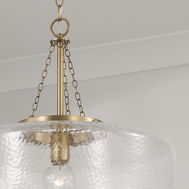 Capital Lighting Landon 1 Light 20" Pendant, Brass/Organic Hammered