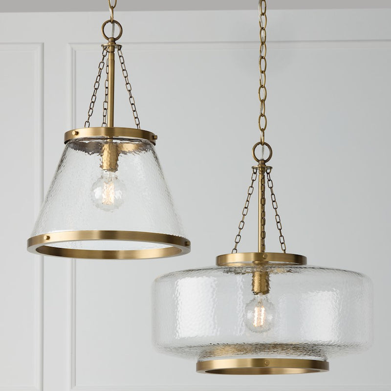 Capital Lighting Landon 1 Light 20" Pendant, Brass/Organic Hammered