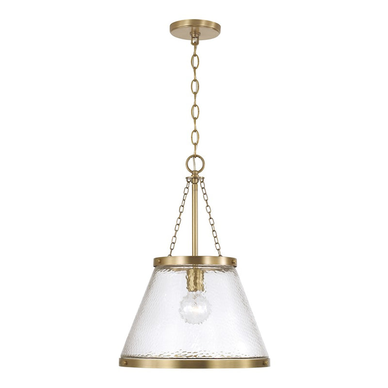 Capital Lighting Landon 1 Light 15" Pendant, Brass/Organic Hammered