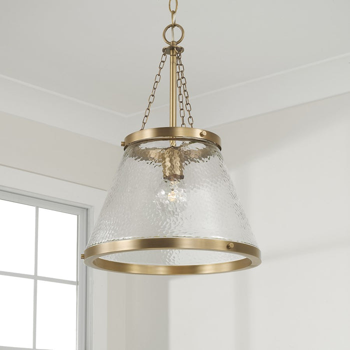 Capital Lighting Landon 1 Light 15" Pendant, Brass/Organic Hammered