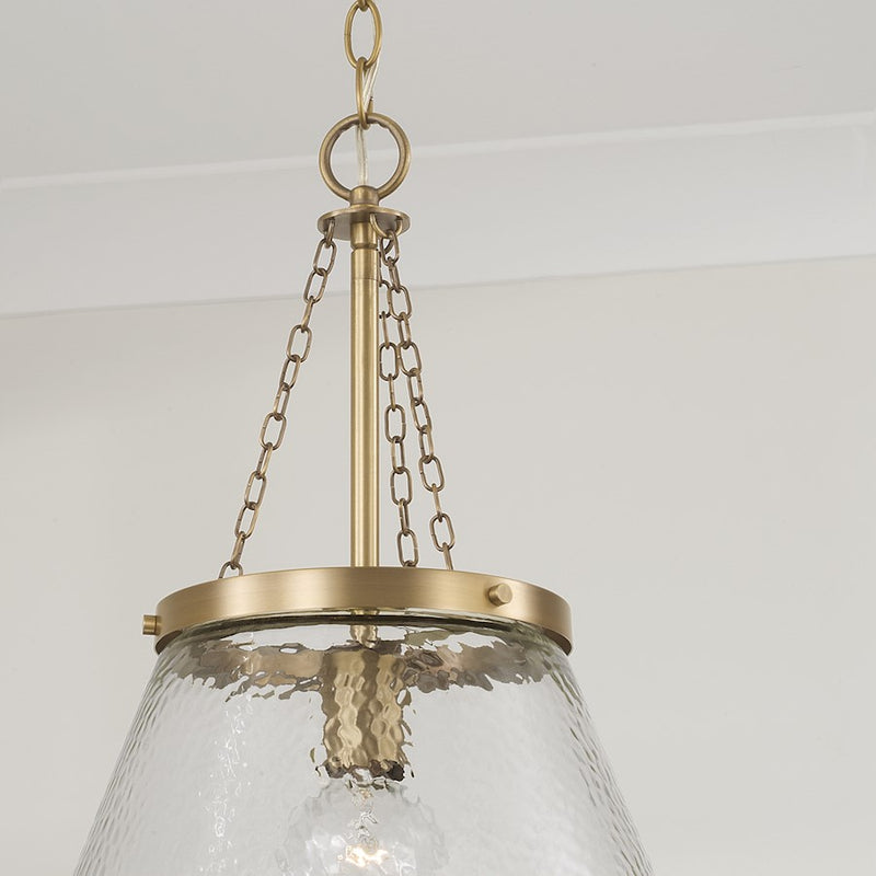 Capital Lighting Landon 1 Light 15" Pendant, Brass/Organic Hammered