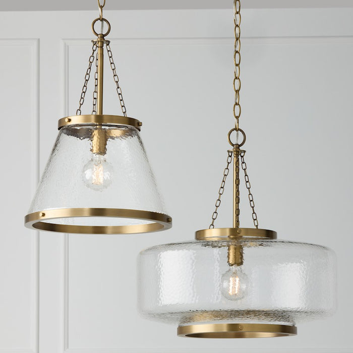 Capital Lighting Landon 1 Light 15" Pendant, Brass/Organic Hammered