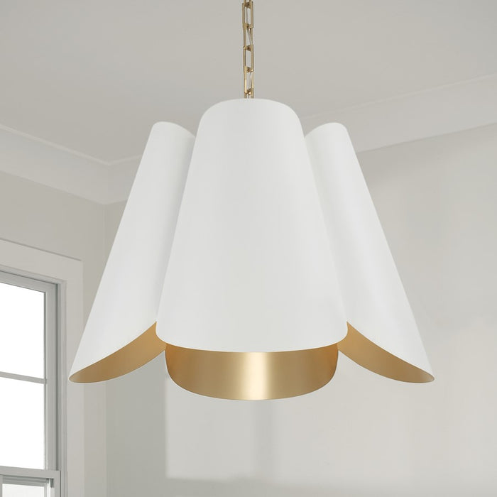 Capital Lighting Maeve 4Lt 27" Pendant, Brass/White/Painted Brass