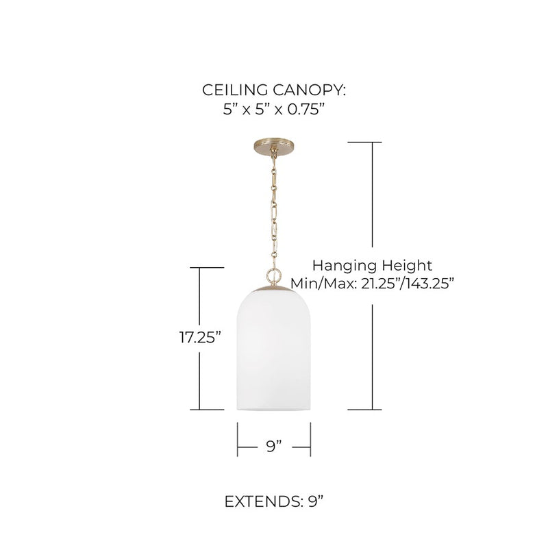 Capital Lighting Cleo 1 Light 9" Pendant, Matte Brass/Soft White