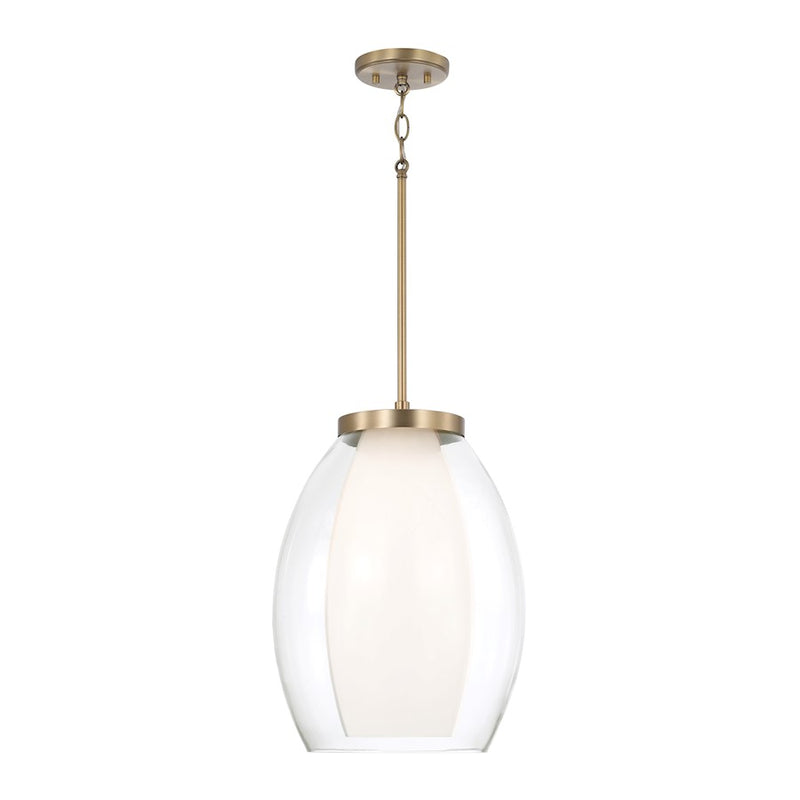 Capital Lighting Joss 1 Light Pendant, Brass/Layered White/Clear