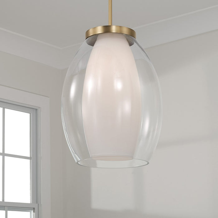 Capital Lighting Joss 1 Light Pendant, Brass/Layered White/Clear