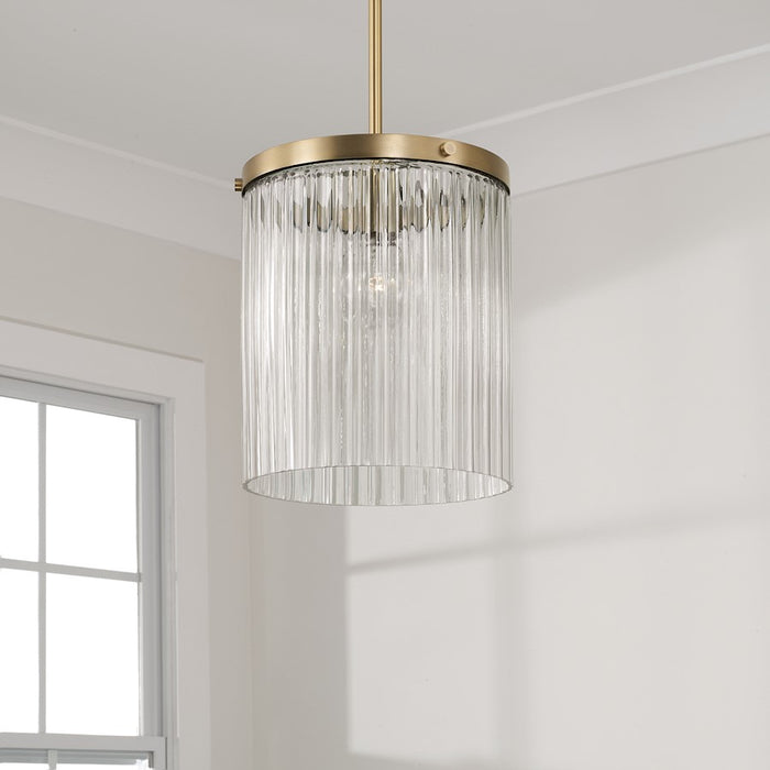 Capital Lighting Vaughn 1 Light Pendant, Aged Brass/Beveled Fluted