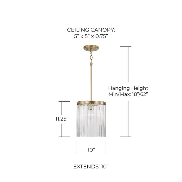 Capital Lighting Vaughn 1 Light Pendant, Aged Brass/Beveled Fluted