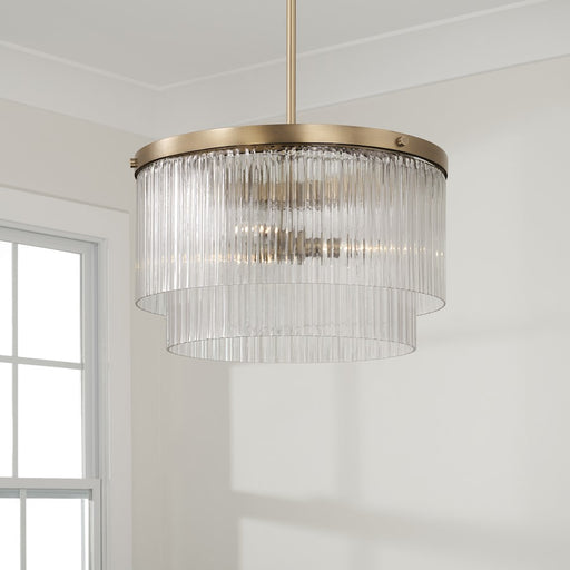 Capital Lighting Vaughn 3 Light Pendant, Aged Brass/Beveled Fluted