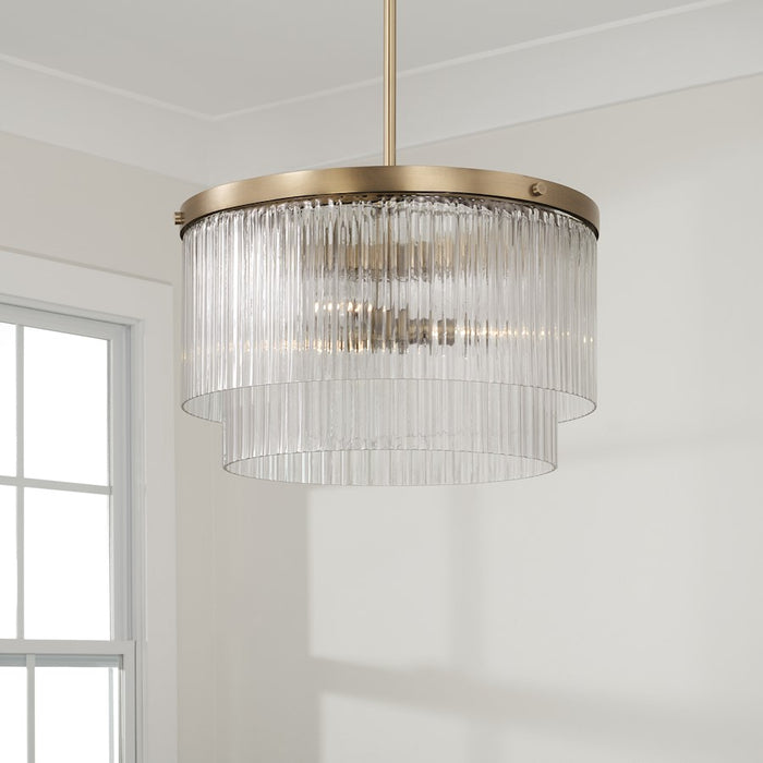 Capital Lighting Vaughn 3 Light Pendant, Aged Brass/Beveled Fluted