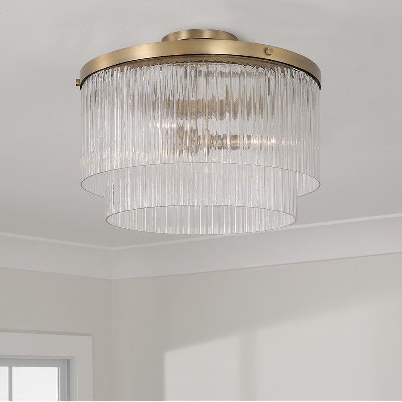 Capital Lighting Vaughn 3 Light Pendant, Aged Brass/Beveled Fluted